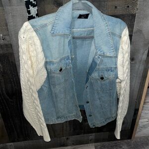 Vici, Jean Jacket with Cable Knit Sleeves, Small